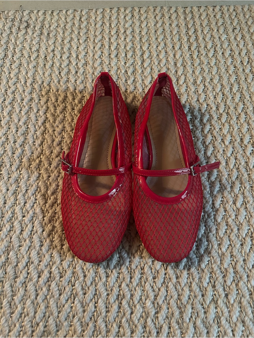 Red Mesh Ballet Flats